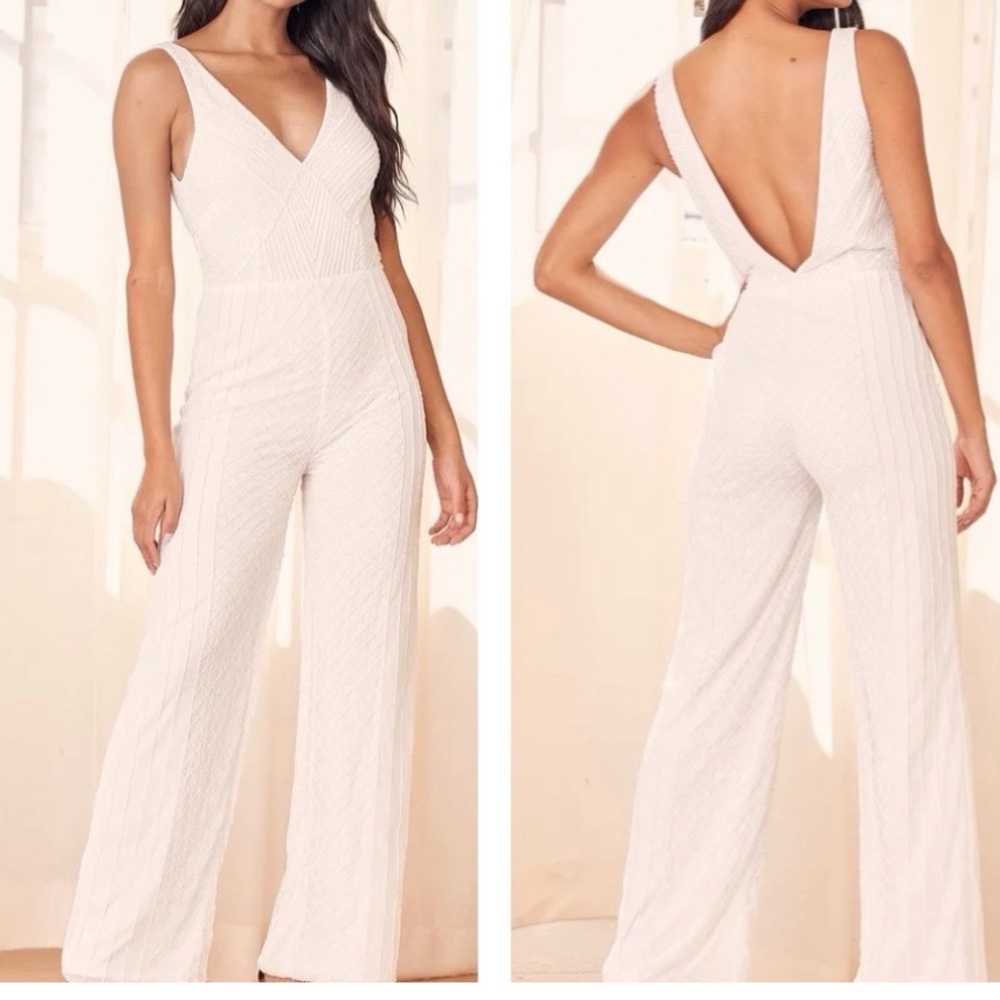 💙Luxe Love Shines Through White Beaded Jumpsuit